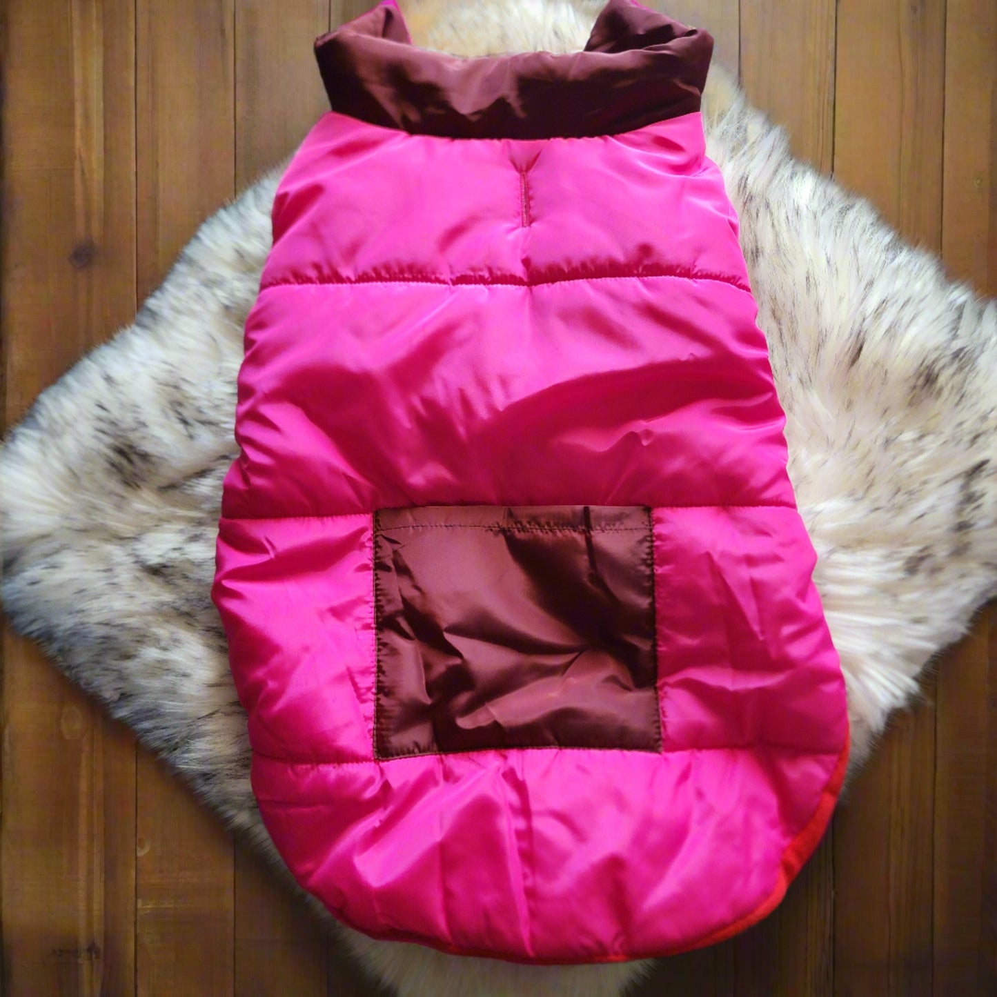 Fleece lined puffer pet jacket with pocket