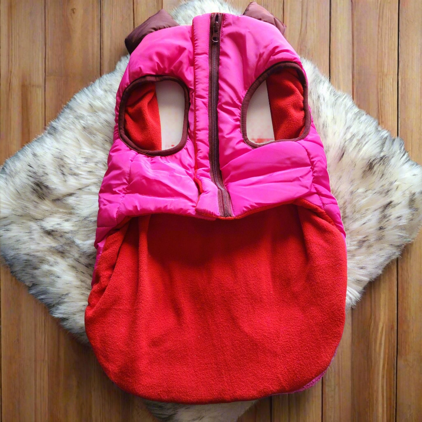 Fleece lined puffer pet jacket with pocket