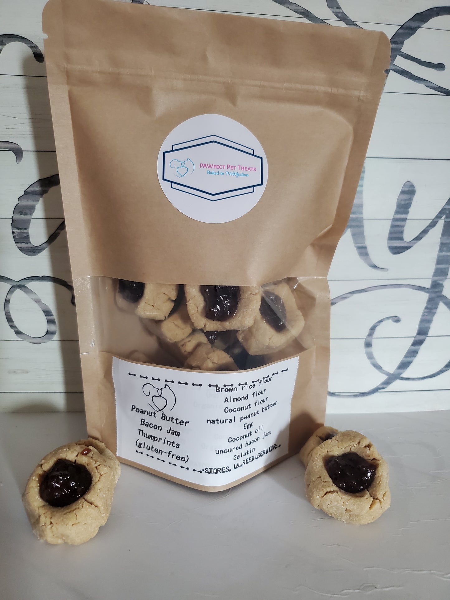 Peanut butter bacon jam thumbprint dog cookies - thumbprint cookies- Gourmet dog treats- Organic dog treats - artisan pet treats